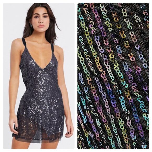 Free People Gold Rush Mini Dress in Night Combo - Picture 1 of 10